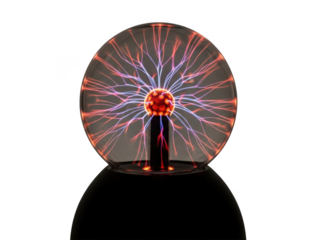 Plasma globe with colorful electrical discharges on black background