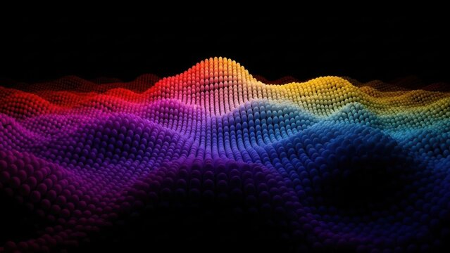 Vibrant colorful digital waveform pattern on dark background - Powered by Adobe