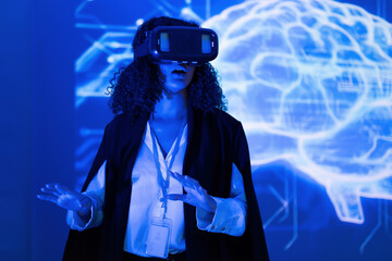 Engaging in virtual reality experience while exploring brain technology concepts