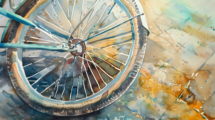 watercolor close-up vintage bicycle wheel rust