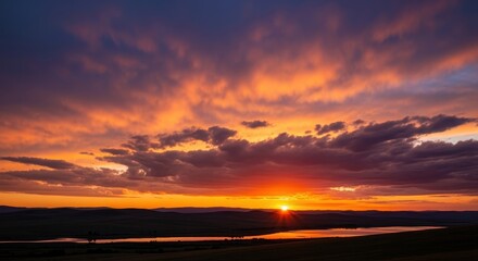 Spectacular sunset painting the horizon with vibrant hues and dramatic clouds