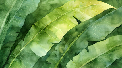 watercolor macro banana leaf texture fresh green