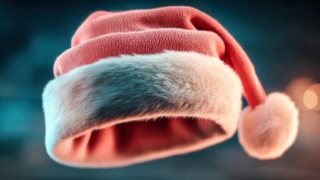 Vibrant pink Santa hat with white fur trim and pom-pom