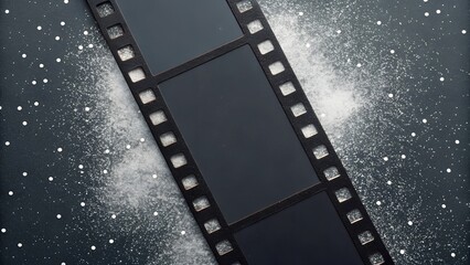 Obraz premium Analog Film Strip – Abstract Diagonal Composition of Photographic Frames on Speckled Dark Surface, analog, film, abstract, strip, cinematic, frames, photography, diagonal, nostalgia, background