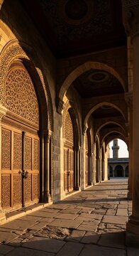 Arched Corridor of the Mosque of Ibn Tulun in Cairo.