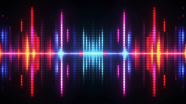 Vibrant RGB pixel lights forming animated seamless music note equalizer visualization