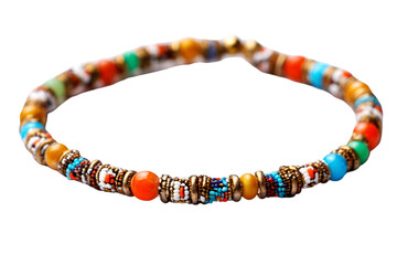 Colorful handmade beaded necklace artisan marketplace jewelry display vibrant environment close-up view craftsmanship concept