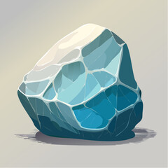 A stylized, cartoon-like illustration of a large, irregularly shaped ice crystal with blue and white hues.