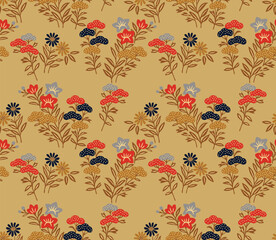 Japanese Garden Flower Branch Vector Seamless Pattern