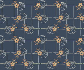 Japanese Flower Circle Net Motif Vector Seamless Pattern