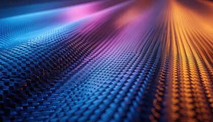 Abstract Digital Art Background with Blue and Orange Neon Light Ripples and Textured Surface in Close Up Macro View