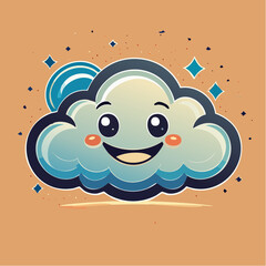 A cartoon cloud with a happy face, set against a tan background with sparkling accents.
