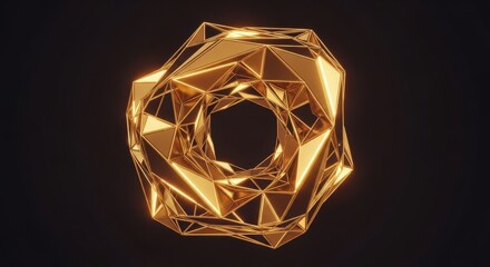Sophisticated golden geometric abstraction of interconnected polygons with illuminated edges