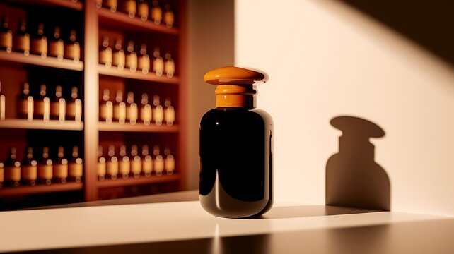 Glossy Black Bottle with Brown Cap on White Background - Powered by Adobe