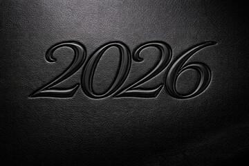 Embossed Black 2026 Numbers on Textured Dark leather Background