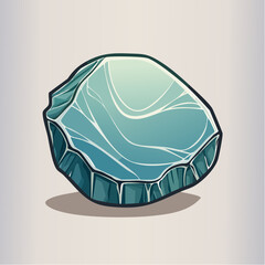 Illustration of a blue-green stone with white swirls and a jagged edge, casting a shadow.