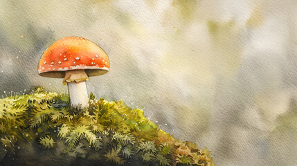 watercolor car painting tiny mushroom on moss