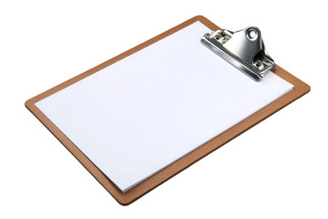 Clipboard with empty sheet on white background business setting stock photo minimalist style overhead view professional concept