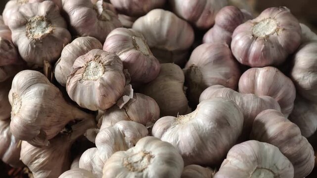 Close-up view of fresh garlic.