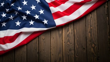 American Flag Draped on Rustic Wood Background.Classic patriotic symbol for Independence Day
