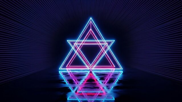 Neon Geometric Shapes with Pink Blue Glow. - Powered by Adobe