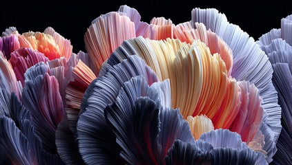 A stunning abstract design featuring swirling petals in soft hues of blue, orange, and pink, creating a harmonious floral pattern that evokes a sense of tranquility and beauty.