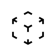 Minimal 3D rotation/transform icon with directional arrows around a central axis, ideal for 3D modeling tools, VR/AR interfaces, object manipulation controls, and scene editors.