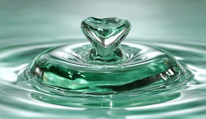 A close-up image of a crystal-clear water droplet hanging delicately, capturing light and reflections, set against a soft, blurred background that enhances its purity and simplicity.