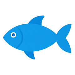 Obraz premium A simple cartoon illustration of a blue fish with an eye, fins, and tail on a white background.