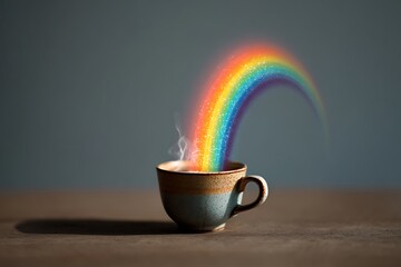 a small rainbow arching out of cup