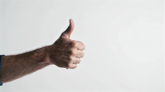 Close-up of a man giving a thumbs-up to his hand