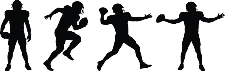 American Football Player Silhouettes Set &ndash; Action Poses Isolated on White