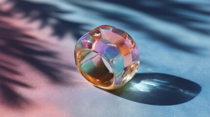 Colorful Transparent Ring on Gradient Background with Gentle Shadows