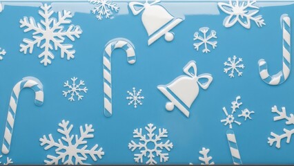 Christmas Decoration Snowflakes and Candy Canes on Blue Background.
