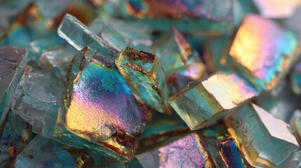 Colorful Crystal Fragments with Iridescent Reflections in Light