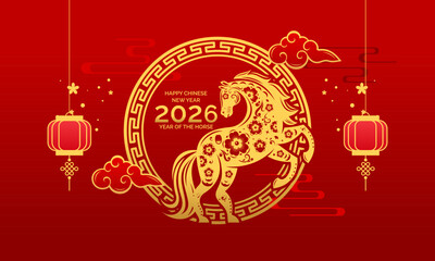 Chinese New Year 2026 Horse Zodiac Decorative Background