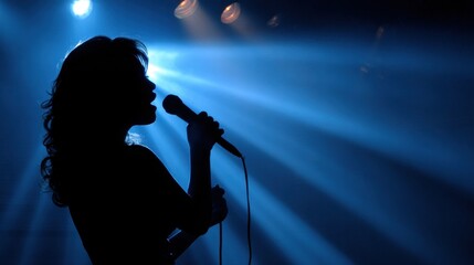 Silhouette of a Female Singer on Stage with Dramatic Lighting Effects
