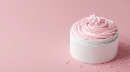 Pink Cream in Elegant Container on Soft Pink Background