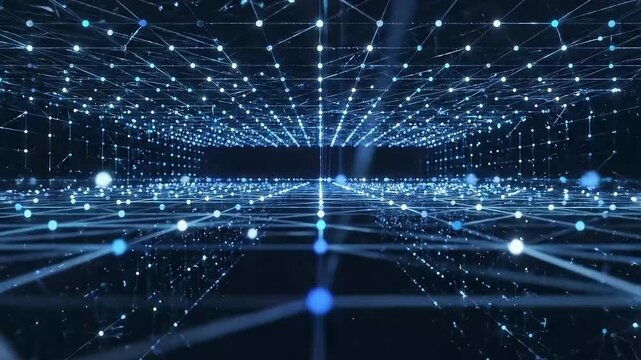 Futuristic Digital Data Network Video Showcasing Global Communication, Technology, and Artificial Intelligence Connectivity in Cyberspace Abstraction