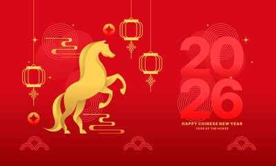 Chinese New Year 2026 Horse Decorative Background Illustration