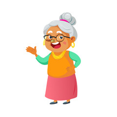 Indian Old Woman Vector. Senior Person. Aged, Elderly People. Positive. Face Emotions, Various Gestures. Animation Creation Set. Isolated Flat Cartoon Character Illustration See Less