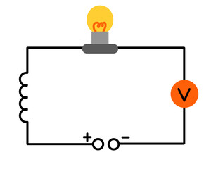 Schematic electrical circuit with bulb coil voltmeter and power input
