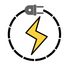 Circular dashed power line with plug and lightning bolt symbol