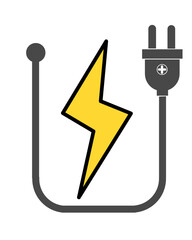 Electric power plug icon with yellow lightning bolt energy symbol