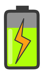 Battery icon with green energy level and lightning bolt charging