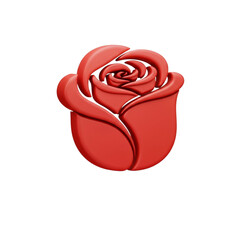 Three-dimensional red rose isolated on transparent background