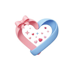 3D Heart with Pink and Blue Ribbon, Bow, and Small Hearts love symbol isolated on a transparent background