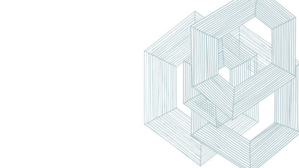 Abstract Architectural Blueprint of Interconnected Geometric Structures.
