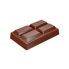 Chocolate bar with four segments on a black background sweet food isolated on a transparent background