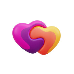 Intertwined 3D Hearts in Purple Pink and Yellow Gradient love symbol isolated on a transparent background